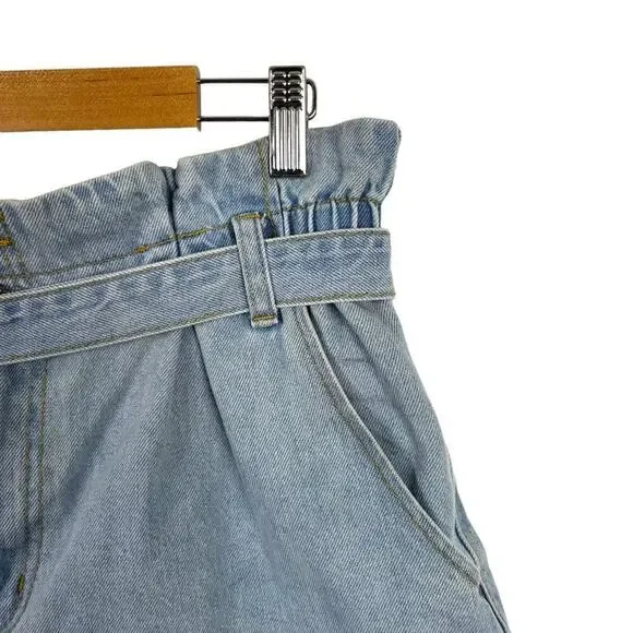 FOREVER 21 BAGGY PAPERBAG HIGH RISE SHORTS WITH BELT LIGHT WASH SIZE 31 - Picture 5 of 10